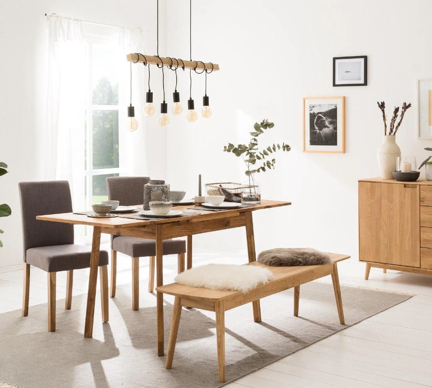 NordicStory Mesa extensible de comedor de madera maciza de roble &quot;Mini 1&quot; 110-170 x 65 x 77 (75) cm.