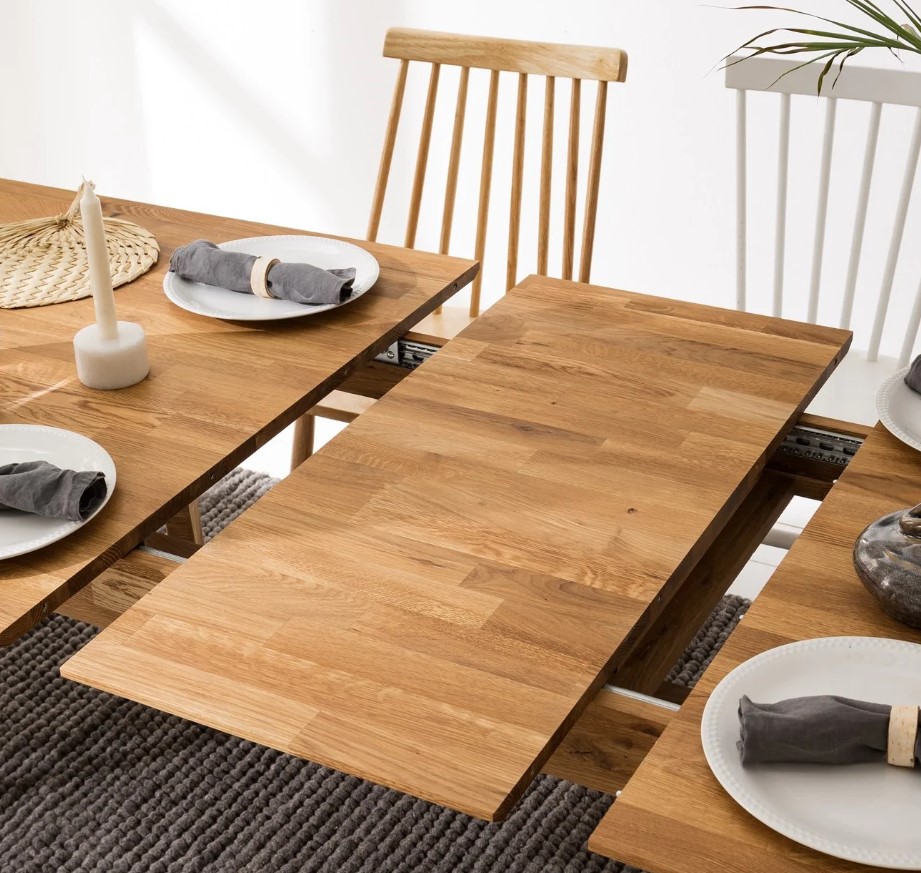 NordicStory Mesa de comedor rectangular y extensible de madera maciza de roble &quot;Escandi&quot;