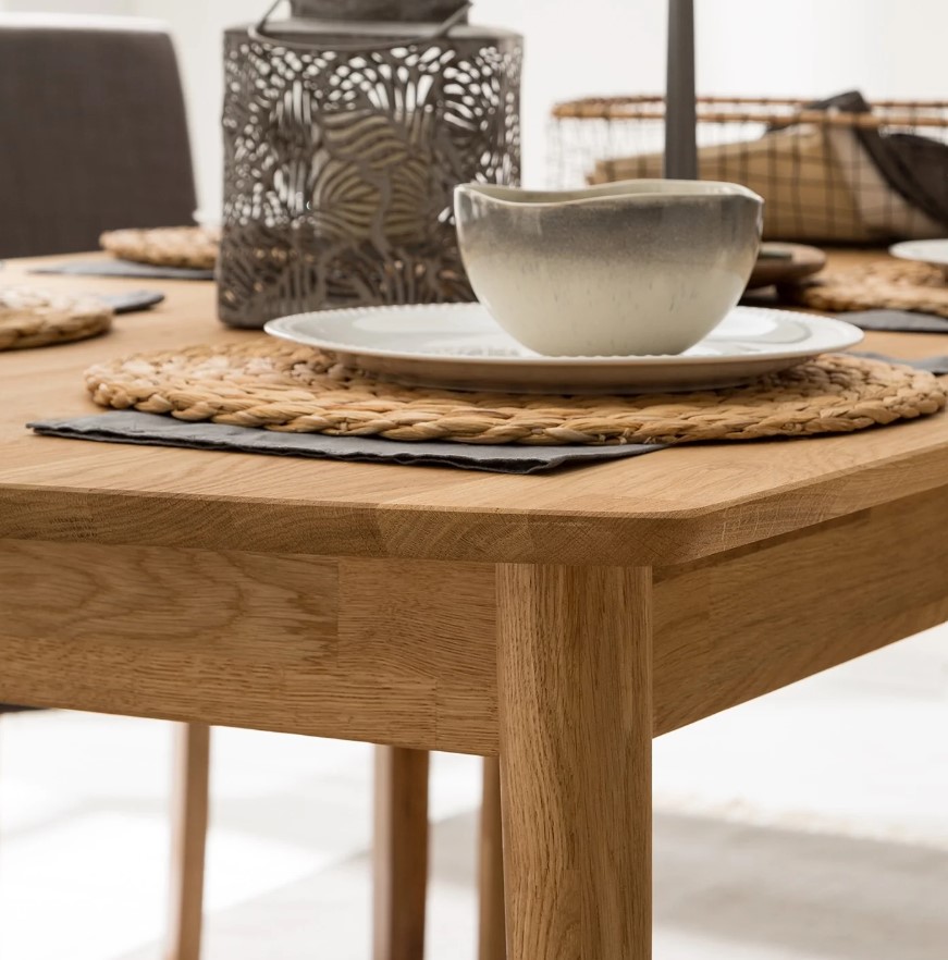 NordicStory Mesa de comedor rectangular y extensible de madera maciza de roble &quot;Escandi&quot;