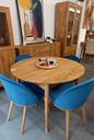 NordicStory Pack de 4 Sillas de Comedor Clara, Estructura de Madera Maciza de Roble, Tapizado en Color Azul Monako