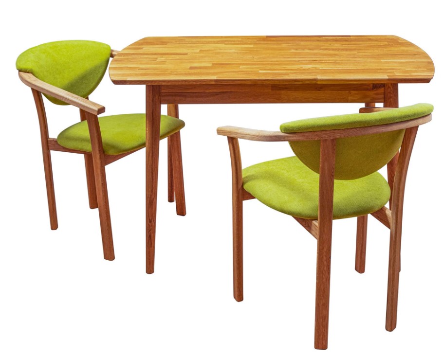 NordicStory Pack de 4 Sillas de Comedor Alexis, Estructura de Madera Maciza de Roble, Tapizado en Color Verde Vida