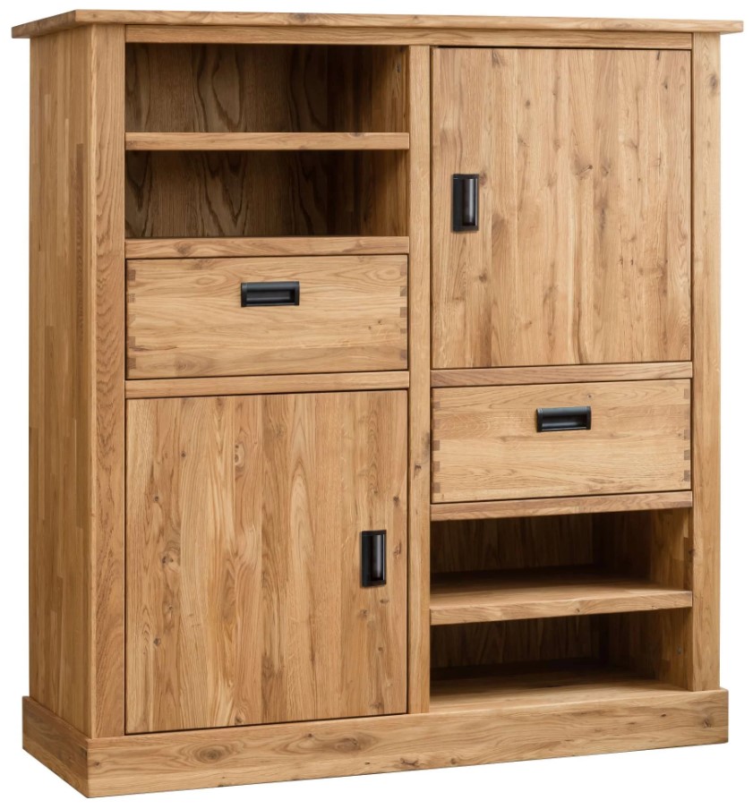 NordicStory Vitrina Armario rustico de madera maciza de roble &quot;Provance&quot; 128 x 48 x 135 cm.