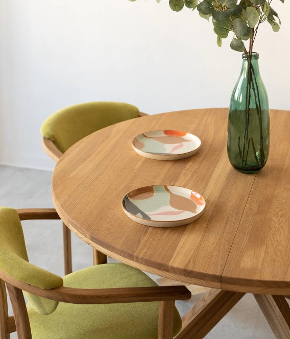 NordicStory Mesa de comedor redonda y extensible de madera maciza de roble &quot;Holger&quot; 140-190 x 140 x 76cm.