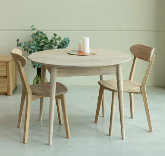 NordicStory Mesa redonda de comedor de madera maciza de roble &quot;Escandi 3&quot; 100 x 100 x 75 cm.