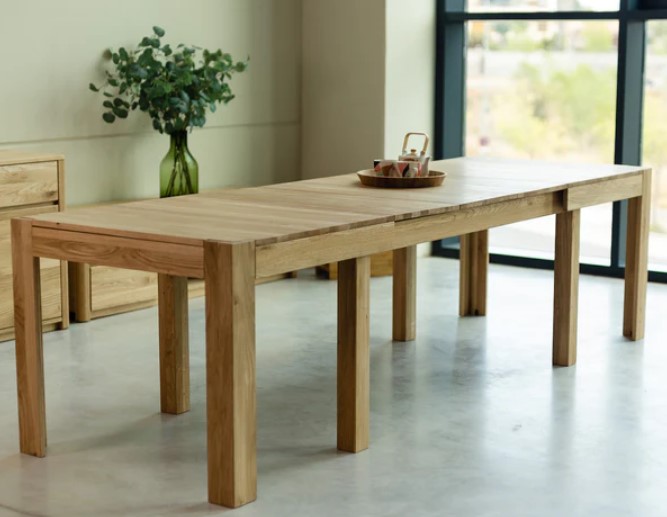 NordicStory Mesa extensible de comedor de madera maciza de roble &quot;XL&quot; 160-280 x 90 x 75 cm.