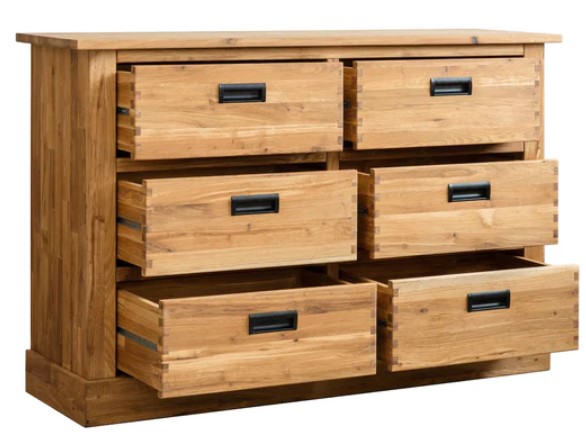 NordicStory Aparador Comoda rustica de madera maciza de roble &quot;Provance 6&quot; 120 x 42 x 84,5 cm.