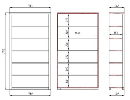 NordicStory Libreria Estanteria de pared de madera maciza de roble &quot;Elsa 1&quot; 108 x 40 x 201,5 cm.