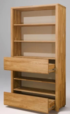 NordicStory Libreria Estanteria de pared con 2 cajones de madera maciza de roble &quot;Elsa 2&quot; 108 x 40 x 201,5 cm.