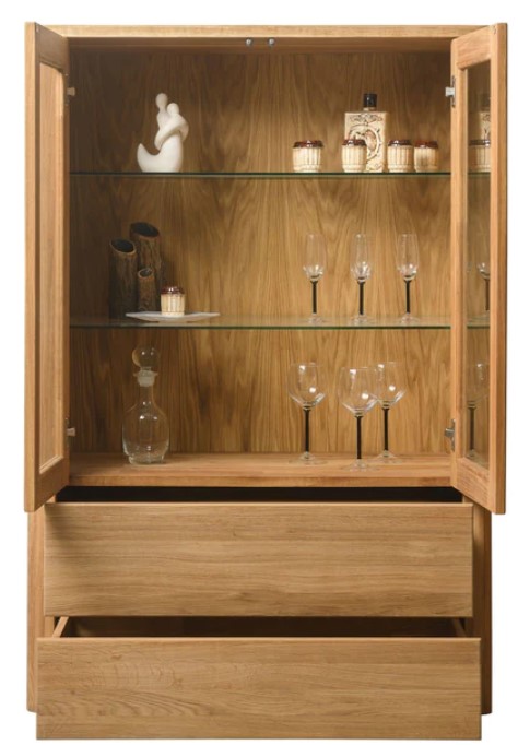 NordicStory Vitrina Armario con cristal de madera maciza de roble &quot;Elsa&quot; 90 x 44 x 132,4 cm.