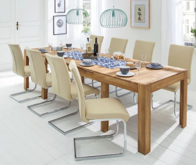 NordicStory Mesa extensible de comedor de madera maciza de roble &quot;XL&quot; 160-280 x 90 x 75 cm.