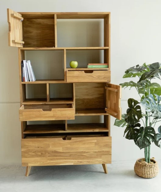 NordicStory Estanteria Libreria de madera maciza de roble &quot;Escandi 3&quot; 100 x 35 x 182.4 cm.