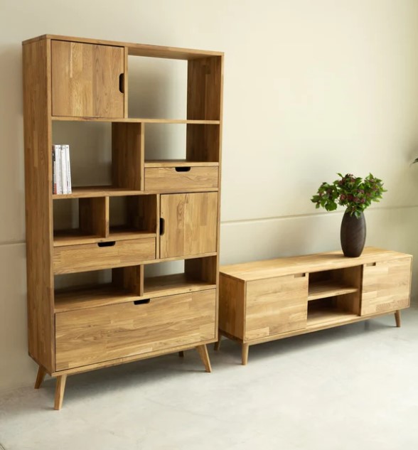 NordicStory Estanteria Libreria de madera maciza de roble &quot;Escandi 3&quot; 100 x 35 x 182.4 cm.