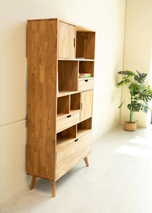 NordicStory Estanteria Libreria de madera maciza de roble &quot;Escandi 3&quot; 100 x 35 x 182.4 cm.