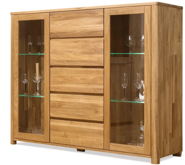 NordicStory Vitrina de madera maciza de roble &quot;Elsa 4&quot; 160,4 x 44 x 125,8 cm.