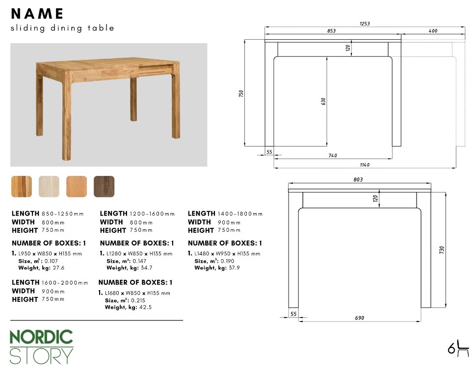 NordicStory Mesa extensible de comedor de madera maciza de roble &quot;Marsi&quot;.