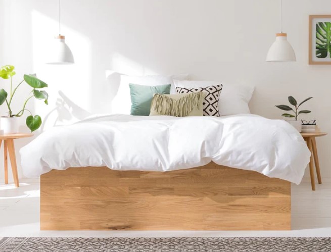 NordicStory Cama con almacenaje de madera maciza de roble &quot;Sofia&quot;