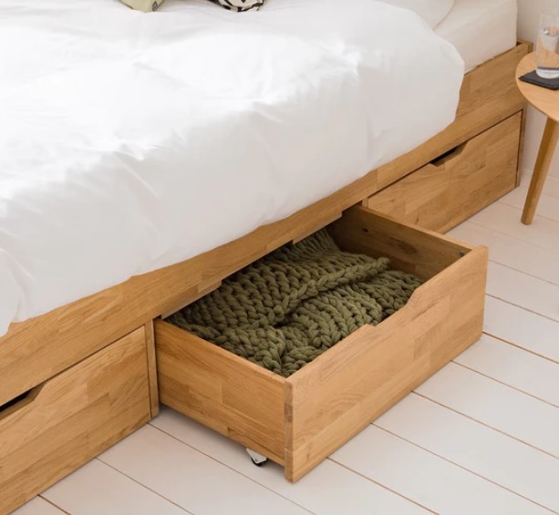 NordicStory Cama con almacenaje de madera maciza de roble &quot;Sofia&quot;