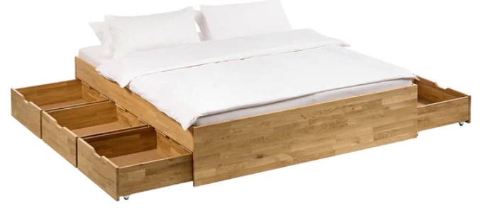 NordicStory Cama con almacenaje de madera maciza de roble &quot;Sofia&quot;