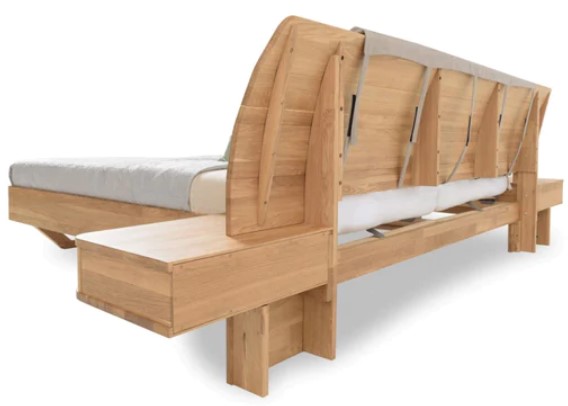 NordicStory Cama de madera maciza de roble &quot;Alina&quot; con cabezal y 2 mesitas de noche flotante