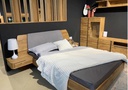 NordicStory Cama de madera maciza de roble &quot;Alina&quot; con cabezal y 2 mesitas de noche flotante