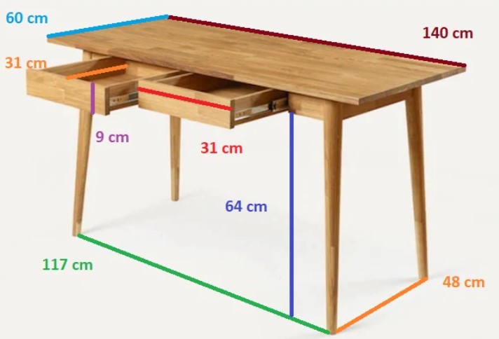 NordicStory Mesa escritorio de madera maciza de roble &quot;Escandi 1&quot; 140 x 60 x 75 cm.