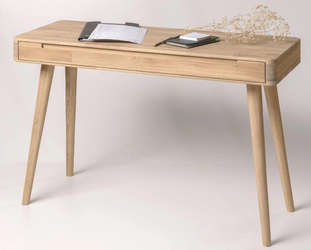 NordicStory Mesa escritorio tocador de madera maciza de roble &quot;Escandi&quot; 110 x 43 x 75 cm.