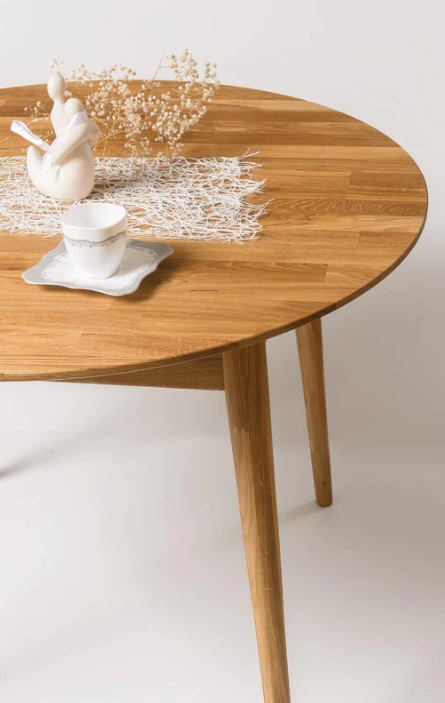 NordicStory Mesa redonda de comedor de madera maciza de roble &quot;Escandi 3&quot; 100 x 100 x 75 cm.