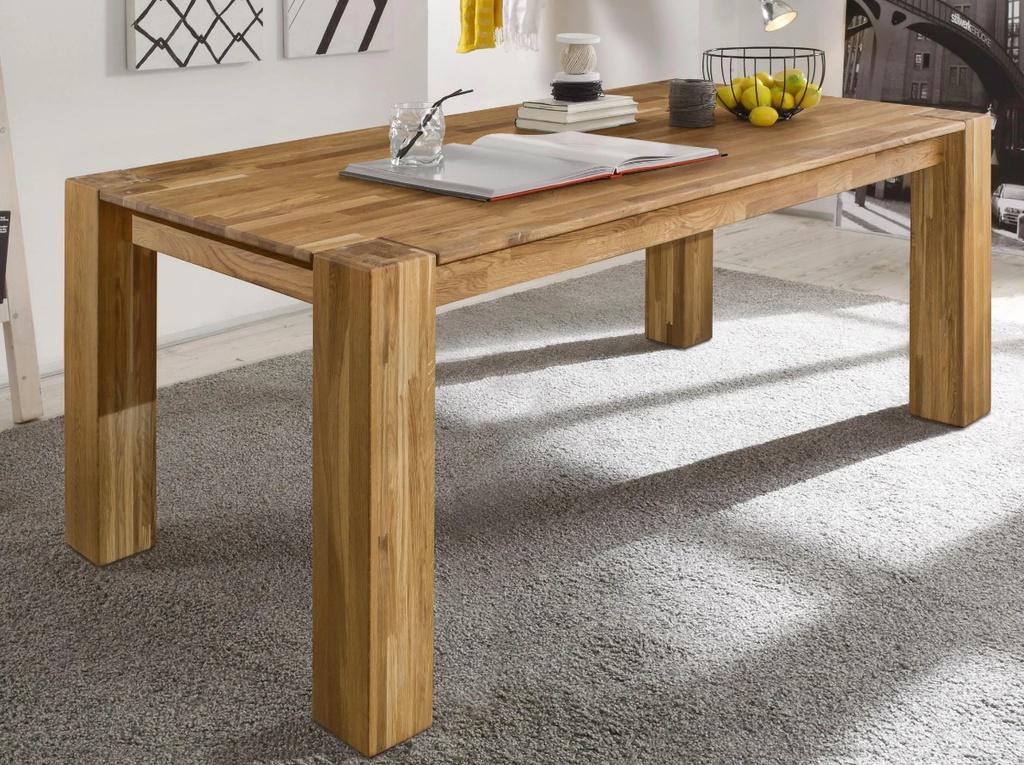 NordicStory Mesa de comedor de madera maciza de roble &quot;Mauritz 3&quot; 200/220 x 100 x 75 cm.