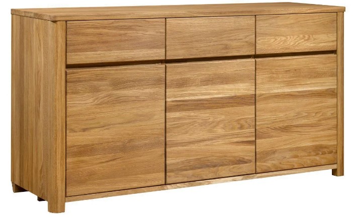 NordicStory Aparador Cómoda de madera maciza de roble &quot;Elsa 3&quot; 146 x 44 x 79 cm.