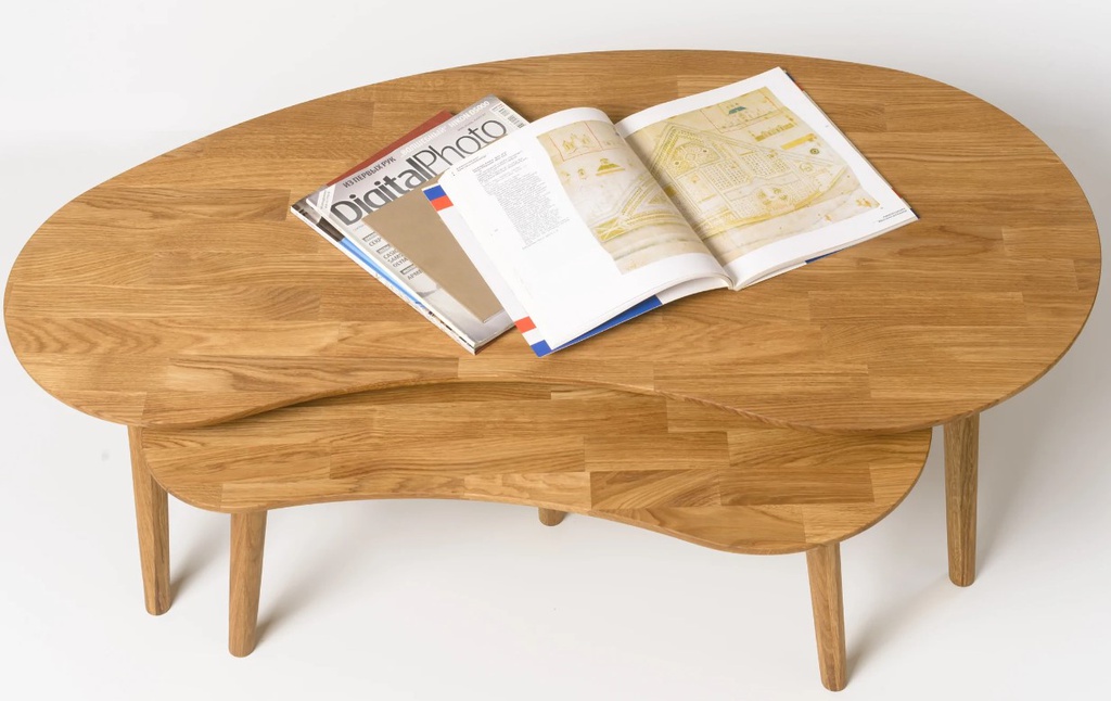 NordicStory Mesa de centro apilables de madera maciza de roble &quot;Escandi&quot; 120 x 60 x 43 cm. / 85 x 40 x 38 cm.