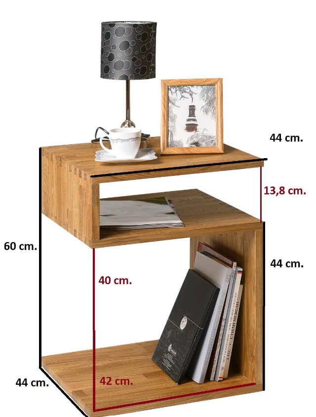 NordicStory Mesa auxiliar de madera maciza de roble &quot;Sofi&quot; 44 x 44 x 62 cm.