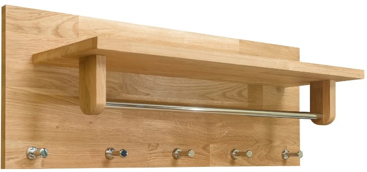 NordicStory Perchero de pared de madera maciza de roble &quot;Litet&quot;  81 x 30 x 24 cm.