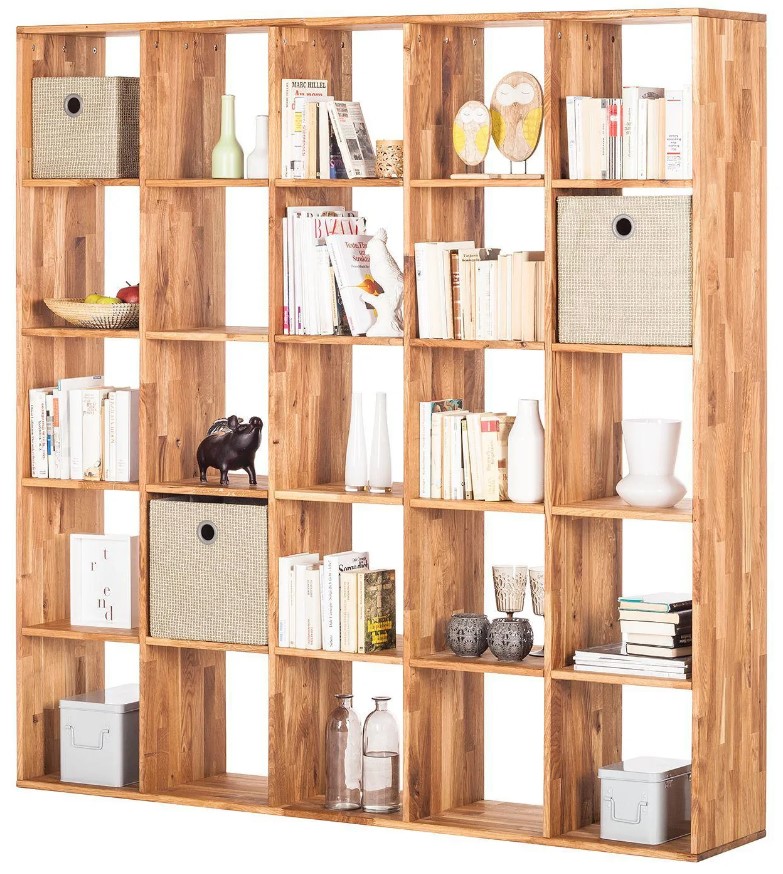 NordicStory Estanteria Libreria de madera maciza de roble &quot;Regal 5x5&quot; 187 x 35 x 187 cm.