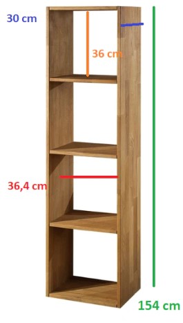 NordicStory Estanteria Librería de madera maciza de roble &quot;Denmark 1&quot; 40,4 x 30 x 154 cm.