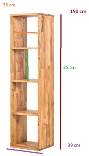 NordicStory Estanteria Libreria de madera maciza de roble &quot;Regal 4&quot; 39 x 35 x 150 cm.