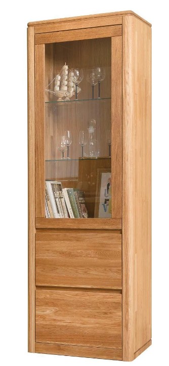 NordicStory Vitrina con cristal de madera maciza roble &quot;Elsa LUX&quot;  61,5 x 44 x 195 cm.