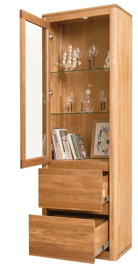 NordicStory Vitrina con cristal de madera maciza roble &quot;Elsa LUX&quot;  61,5 x 44 x 195 cm.