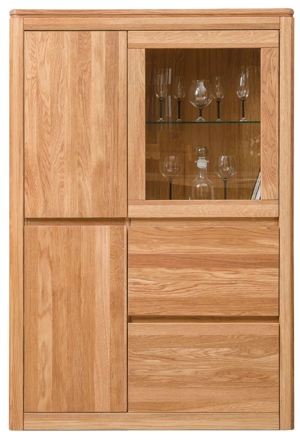 NordicStory Vitrina con cristal de madera maciza de roble &quot;Elsa 2 LUX&quot;  100 x 44 x 145 cm.