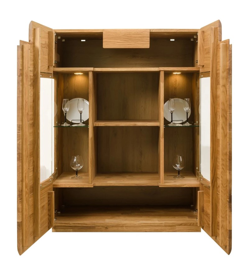 NordicStory Vitrina Armario con cristal de madera maciza de roble &quot;Faina 2.1&quot; 100 x 45 x 131 cm.