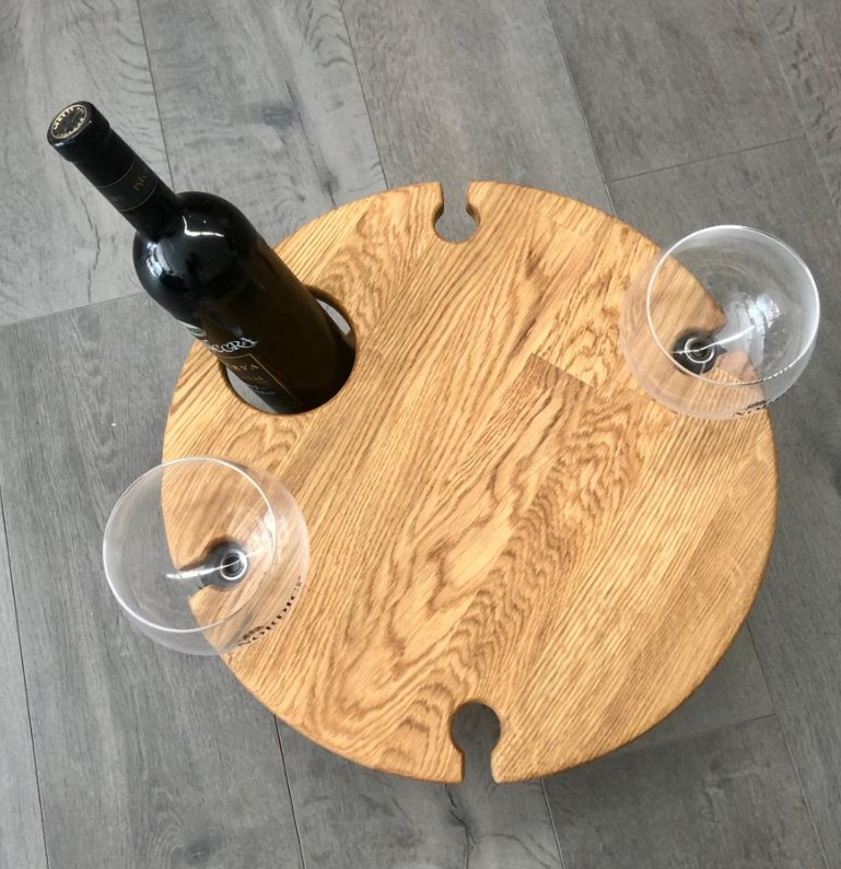 NordicStory Mini mesa de vino plegable de madera maciza roble