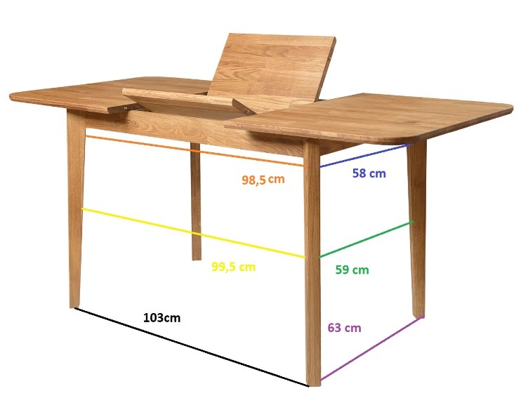 NordicStory Mesa extensible de comedor de madera maciza de roble &quot;France&quot; 120-160 x 80 x 75 cm.