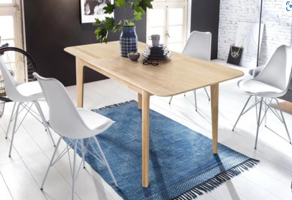 NordicStory Mesa extensible de comedor de madera maciza de roble &quot;France&quot; 120-160 x 80 x 75 cm.