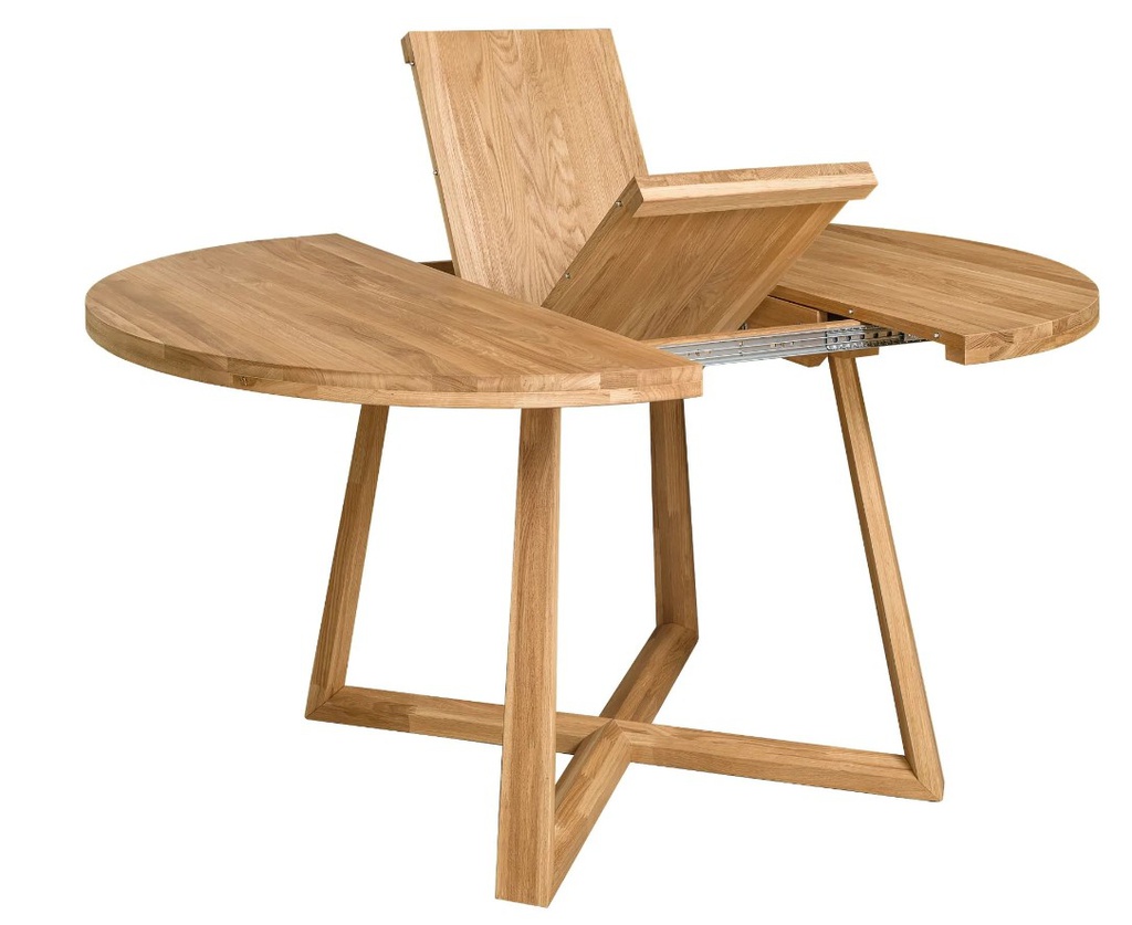 NordicStory Mesa extensible de comedor de madera maciza de roble &quot;Moby&quot; 120-160 x 120 x 75 cm.