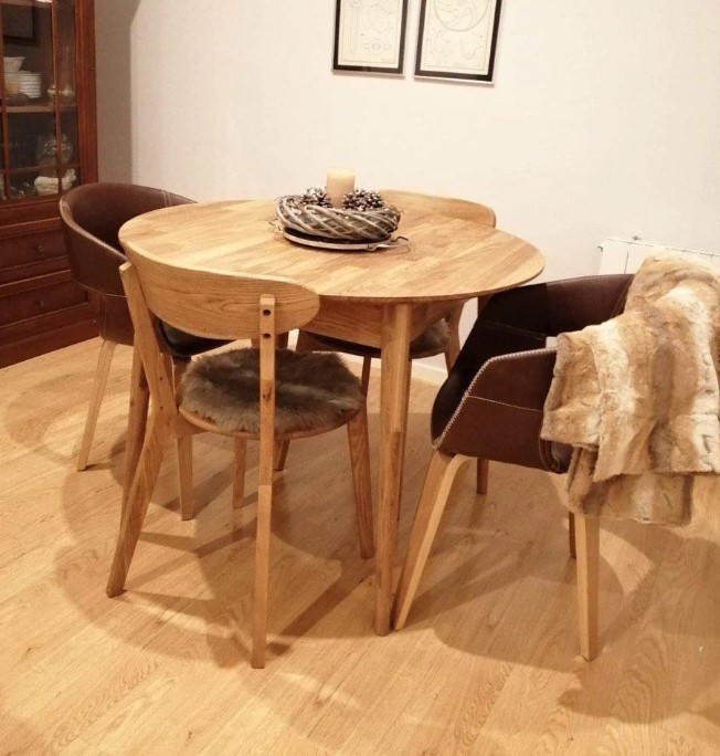 NordicStory Mesa de comedor redonda y extensible de madera maciza de roble &quot;Escandi 3&quot;