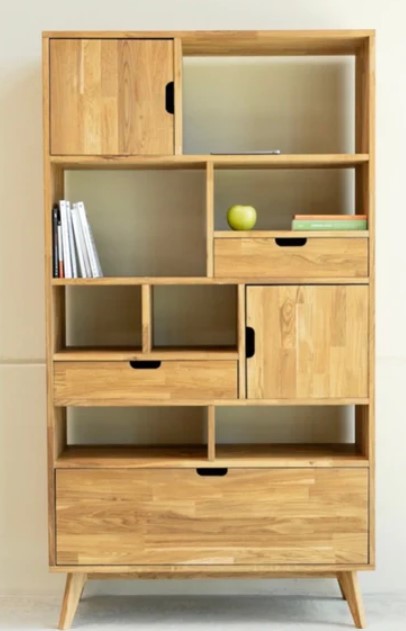 NordicStory Estanteria Libreria de madera maciza de roble &quot;Escandi 3&quot; 100 x 35 x 182.4 cm.