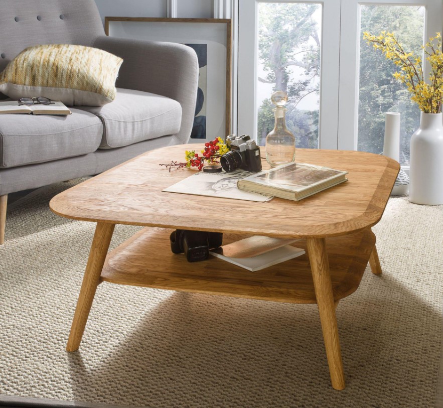 NordicStory Mesa de centro de madera maciza de roble &quot;Escandi 4&quot; 90 x 90 x 40 cm.