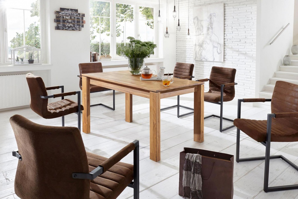 NordicStory Mesa de comedor de madera maciza de roble &quot;Mauritz 4&quot;  140/160/180 x 90 x 75 cm.