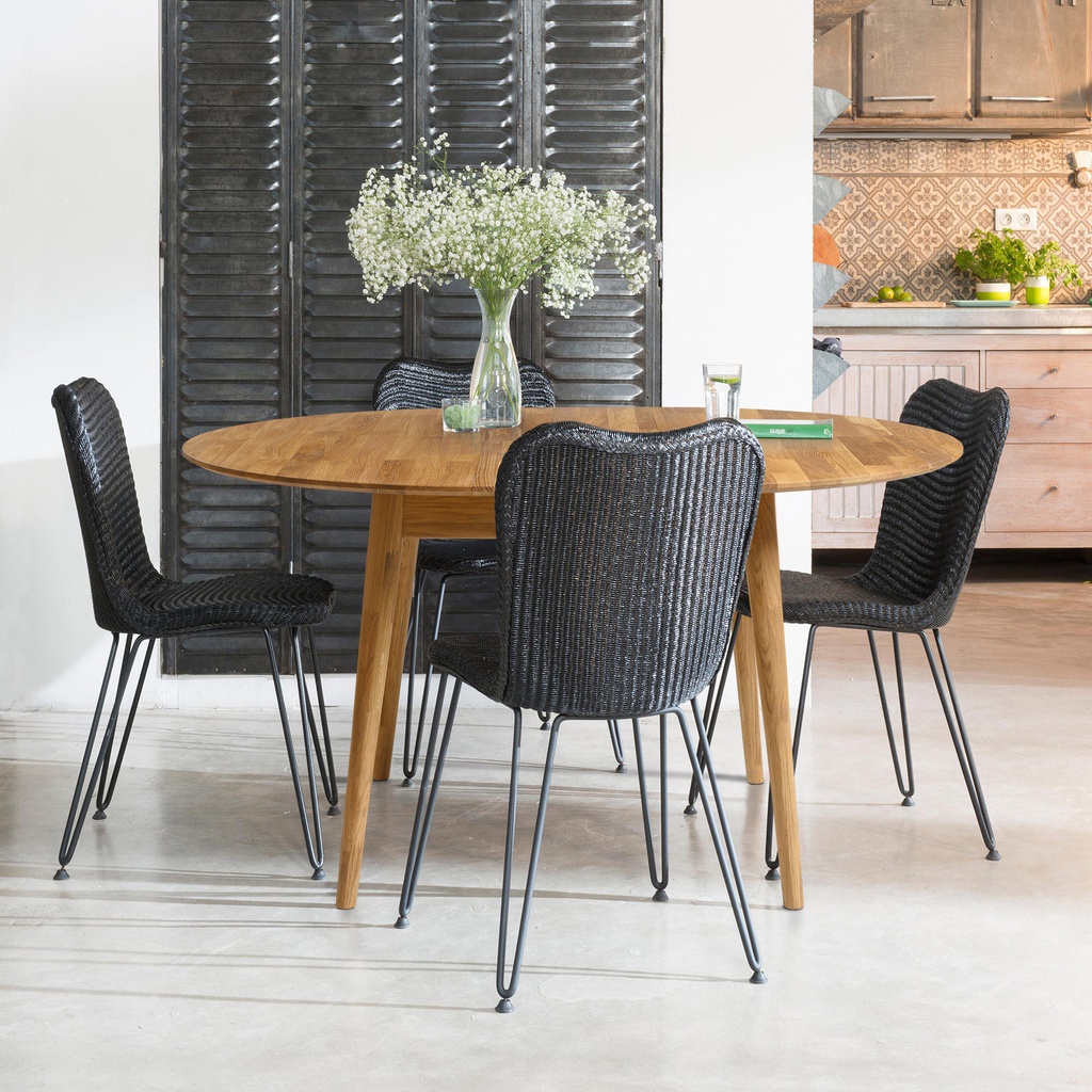 NordicStory Mesa extensible de comedor de madera maciza de roble &quot;Escandi 4&quot; 120-155 x 120 x 75 cm.