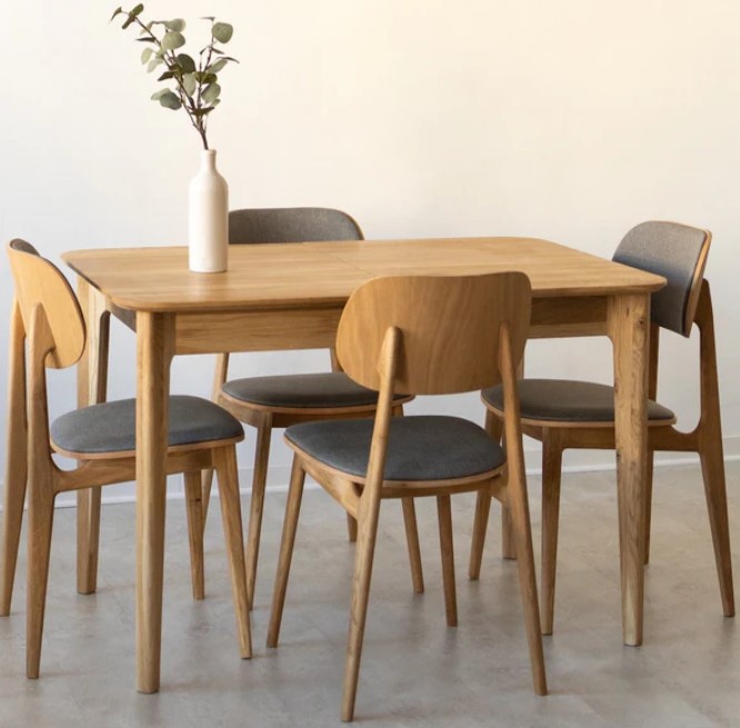 NordicStory Mesa extensible de comedor de madera maciza de roble &quot;France&quot; 120-160 x 80 x 75 cm.