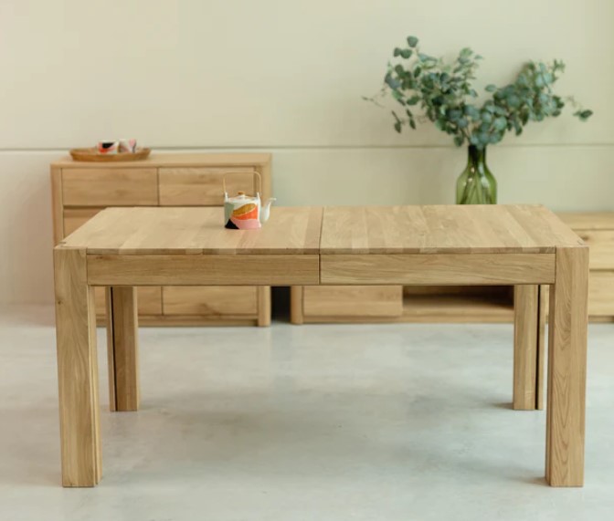 NordicStory Mesa extensible de comedor de madera maciza de roble &quot;XL&quot; 160-280 x 90 x 75 cm.